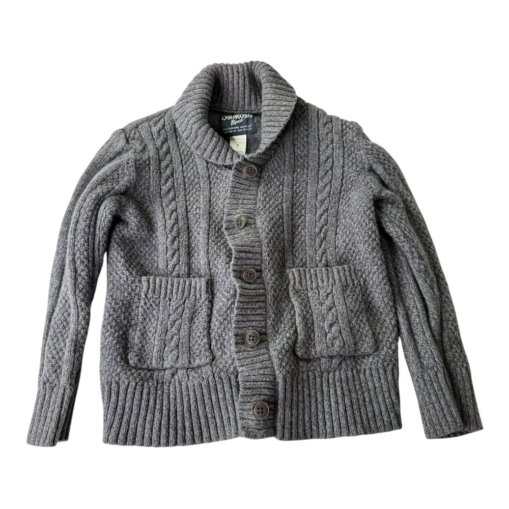 OshKosh B'gosh Kids Size 7 Gray Cable Knit Button Front Sweater Cardigan